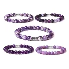 Браслет из натуральной кожи, гладкие матовые аметисты, кунцит, Агаты для женщин и мужчин, кварцевые браслеты с кристаллами, эластичные, на удачу