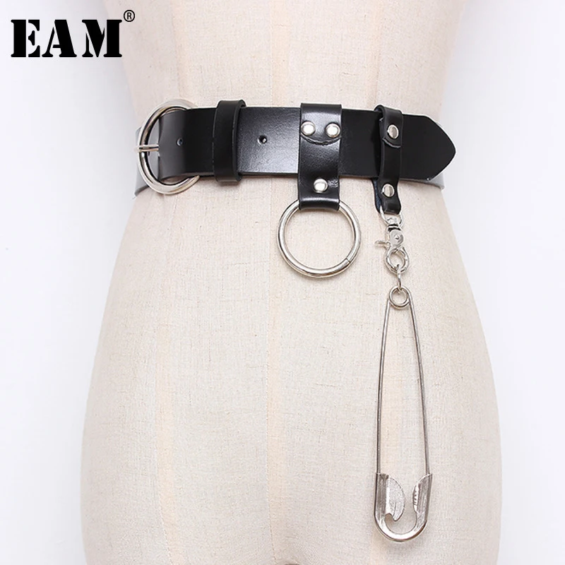 [EAM] 2021 Весна Лето Женский Стильный черный цвет соединенная серебряная подвеска