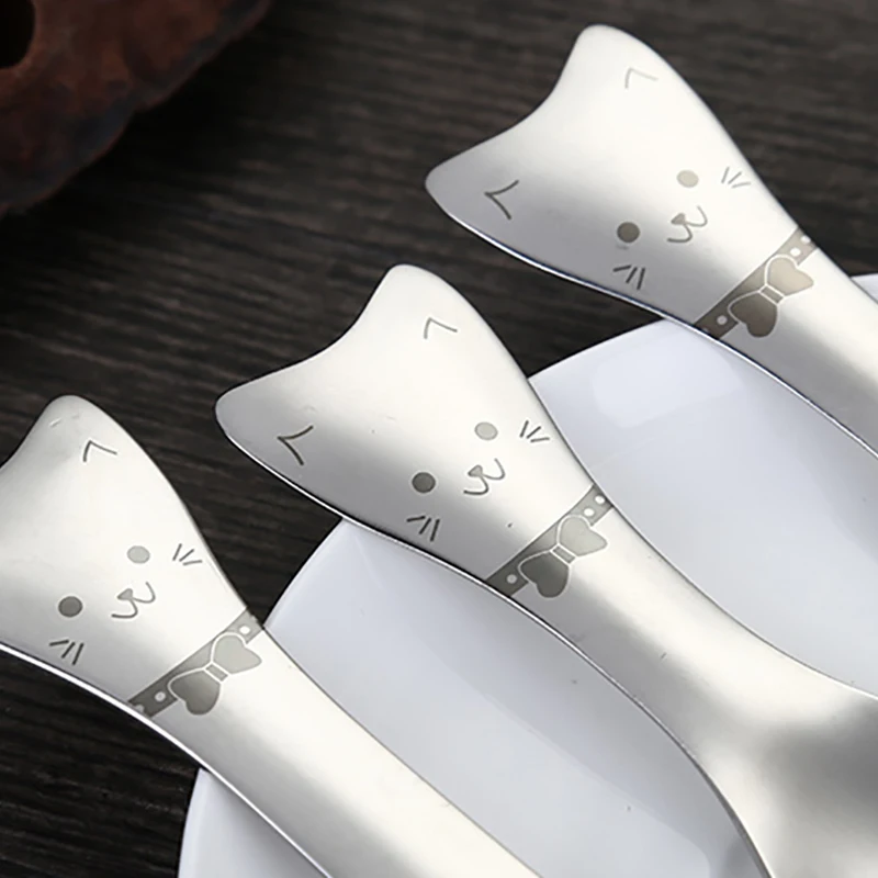 Милая Мини ложка из нержавеющей стали 304 в форме мультяшного кота для мороженого