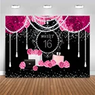 Сладкие шестнадцать день рождения фон с милым розовым бантом 16 вечерние баннер с блестками и бриллиантами жемчуг розовое Пышное Платье фон для фотографии
