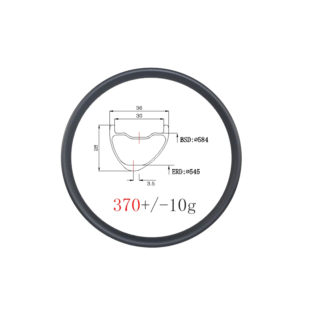 

27.5er Super Light 370g Asymmetry Hookless clincher tubeless MTB carbon rims 28mm deep 36mm width UD 650B tapeless carbon wheels