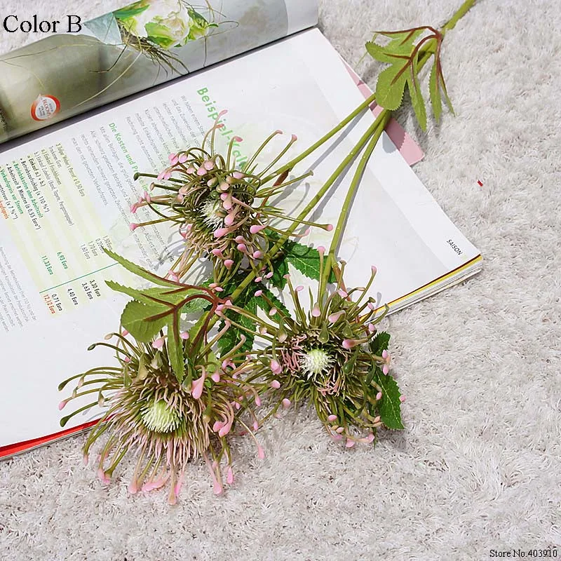 3 головки/ветка Leucospermum искусственные цветы для украшения свадьбы Искусственные цветы Пластиковые поддельные цветы Флер искусственное - Цвет: B