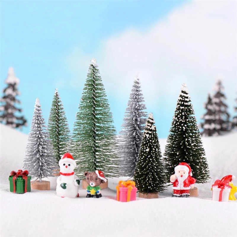 1 PC Artificial Christmas Tree Figurine Sisal Silk Cedar Pine Mini Miniature Micro Landscape New Year Fairy Garden Decor |