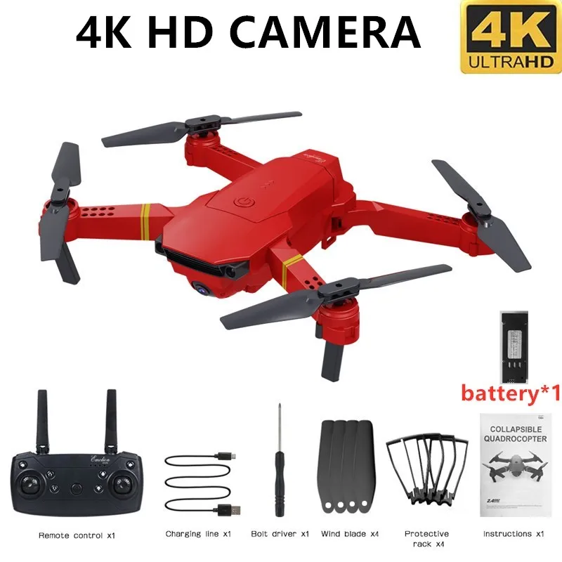 4K 1Battery HJHRC JY019 wifi FPV с широким углом обзора 1080P HD 4K камера режим удержания высоты складной рычаг RC Квадрокоптер Дрон RTF Дрон VS E520S E58 - Цвет: 4K 1Battery