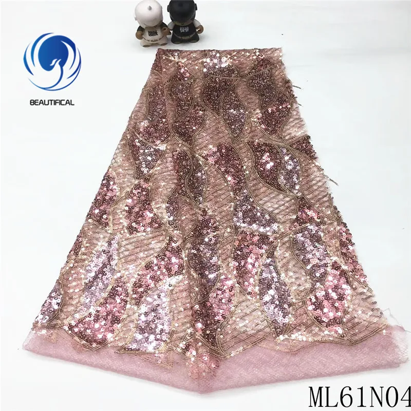 

BEAUTIFICAL net laces african sequins tulle party dress french lace material 5 yards nigerian wedding lace with sequins ML61N04