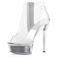 5inches platform ankle women boots models elegant sexy fetish peep toe 20cm pole dance shoes stage show full dress lace up bride