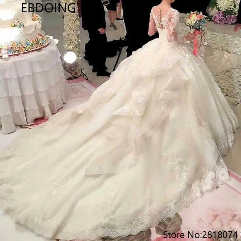

Luxurious Ball Gown Wedding Dress Lace Vestidos De Novia Royal Train Newest Long Plus Size Wedding Gown Bride Dress