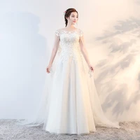 wedding dress lace up elegant floor length o neck short sleeve a line embroidery simple tulle plus size women wedding gowns g012