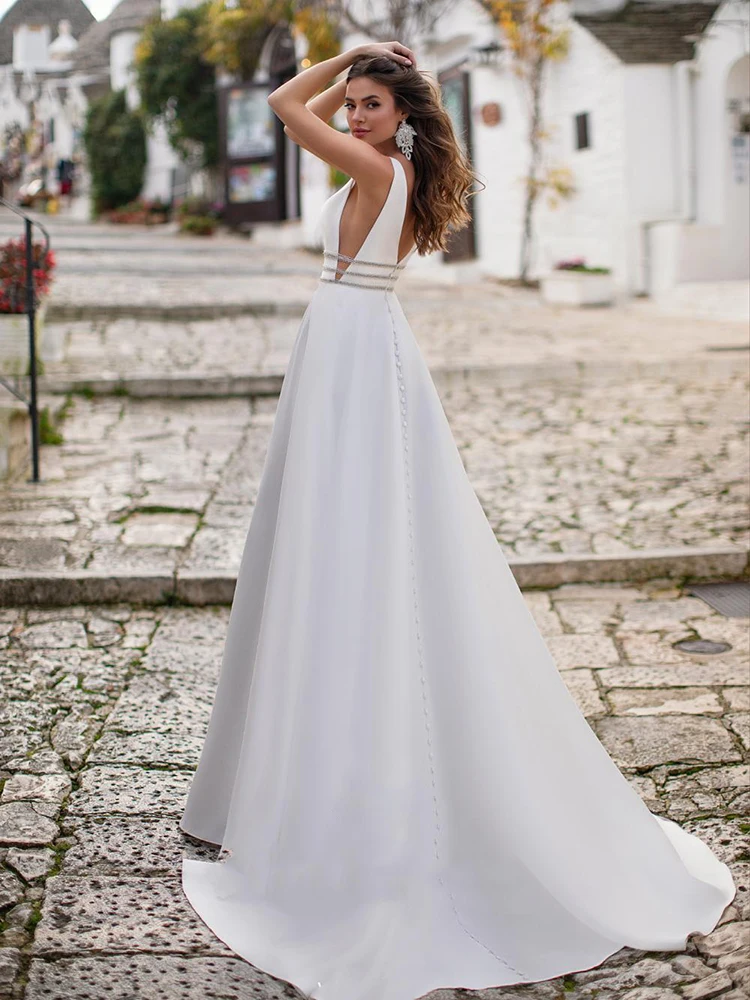 

Hi Shy Bride New simple wedding dress backless sleeveless design chiffon lace bride dresses princess dress plus size tailor-made