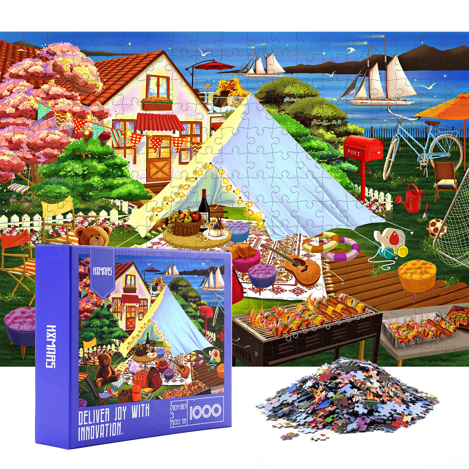 

HXMARS Jigsaw Puzzles 1000 Pieces for Adults Kids, Seaside Camping Puzzle Challenging Educational Toy for Children 's Gift