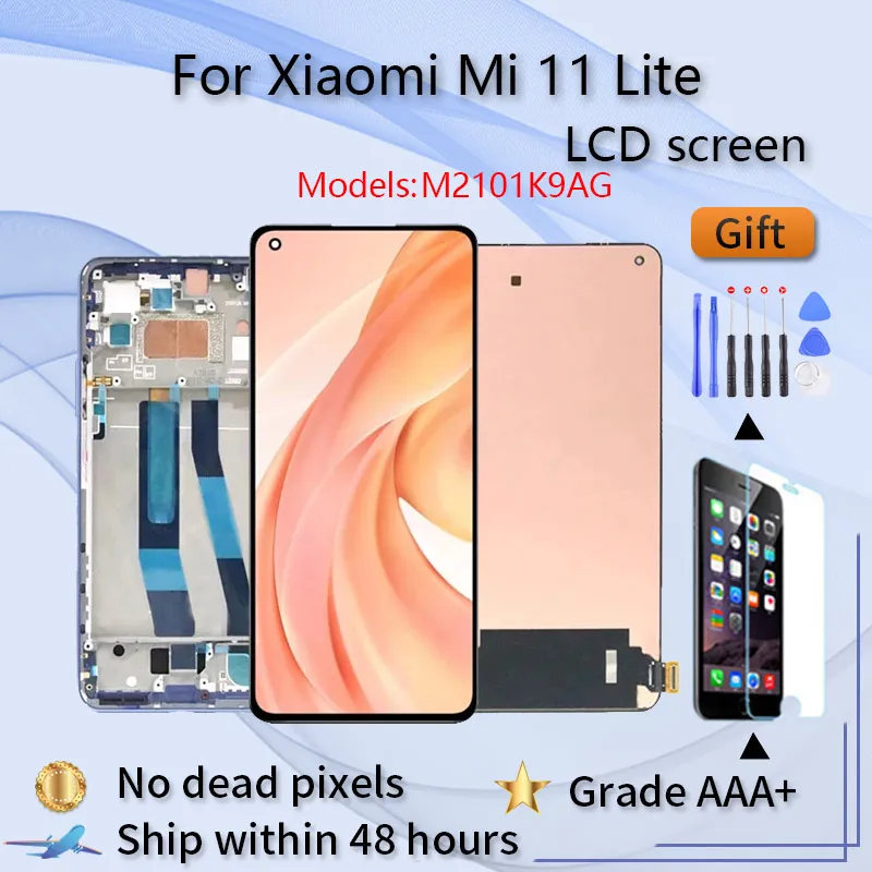 

ЖК-дисплей AMOLED 6,55 дюйма для Xiaomi Mi 11 Lite M2101K9AG, сенсорный экран с цифровым преобразователем в сборе для Xiaomi Mi 11 Lite 5G