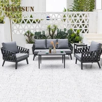 modern outdoor rattan sofa with a coffee table for external balcony exterior patio terrace minimalist household furniture set