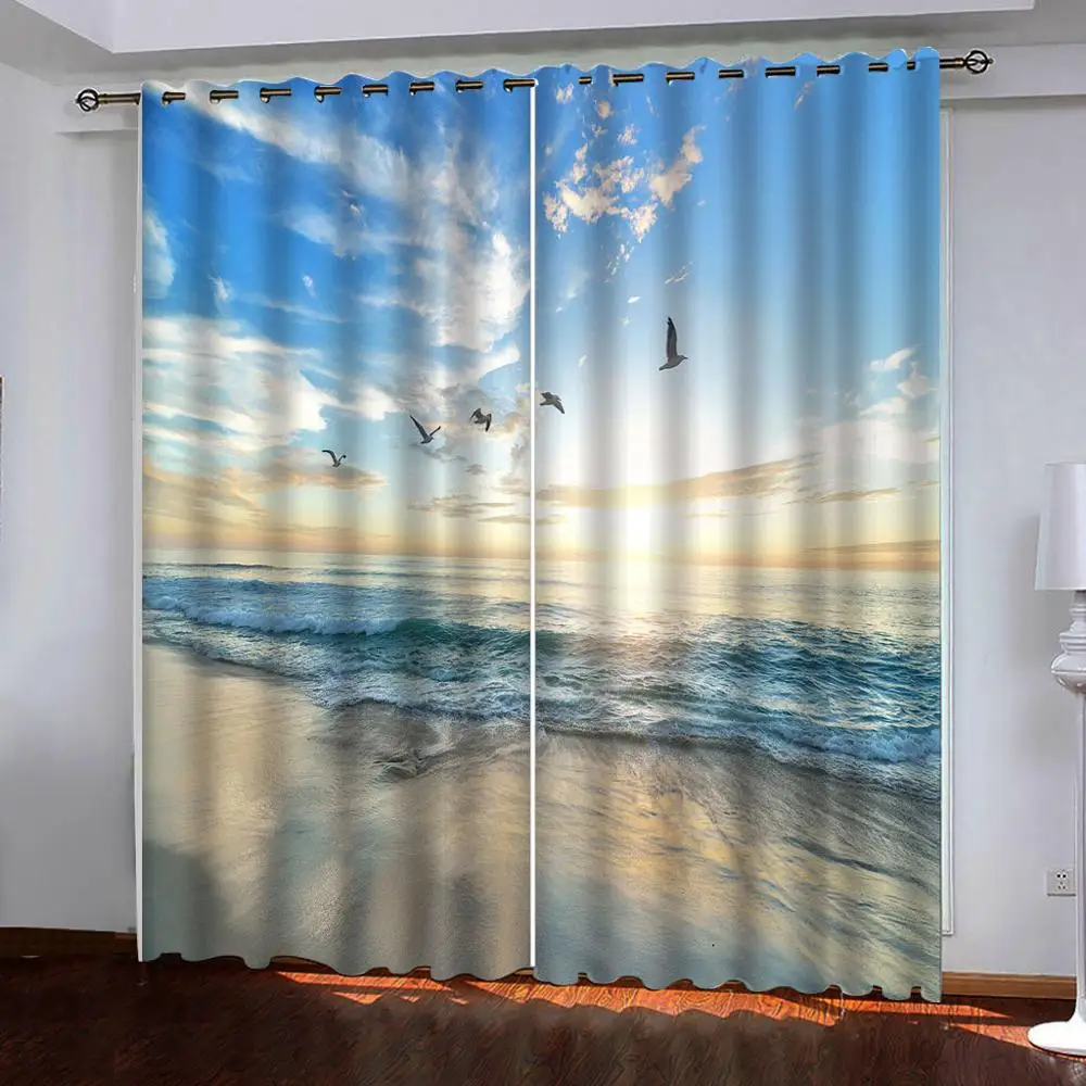 

3d-занавески с рисунком заката, моря, чайки, морские волны, фотозанавески, ткань для комнаты, спальни, украшение для окна