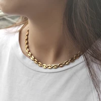 7911mm stainless steel coffee beans link chain choker necklace for women girls simple jewelry gifts wholesale 16inch dknm176