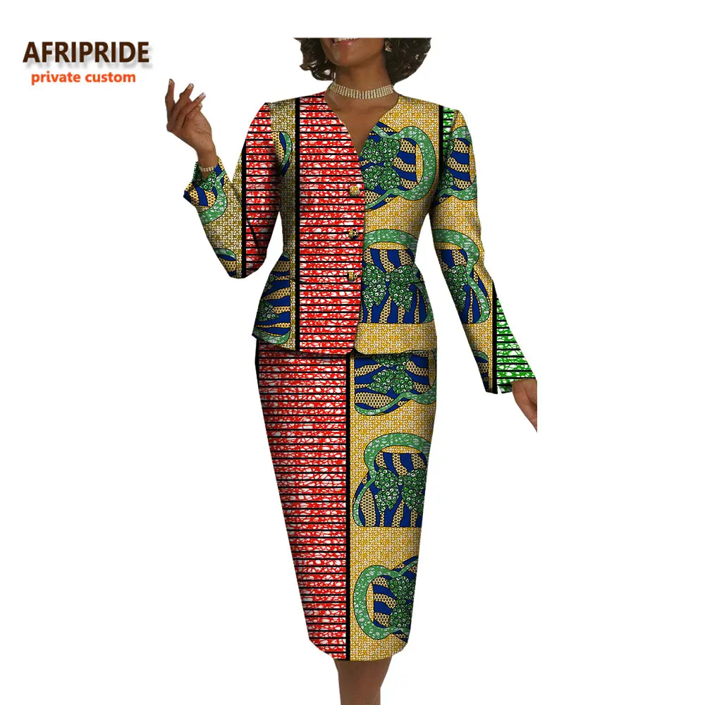 Afripride женский офисный Блейзер костюм Африканский принт AFRIPRIDE полный рукав однобортный Топ+ юбка-карандаш до колен A722657 - Цвет: 578J