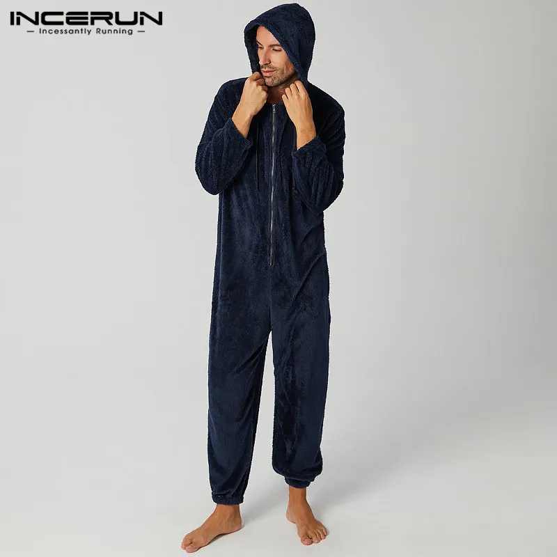 Зимние мужские Пижамные комбинезоны Флисовая теплая Домашняя одежда с длинным