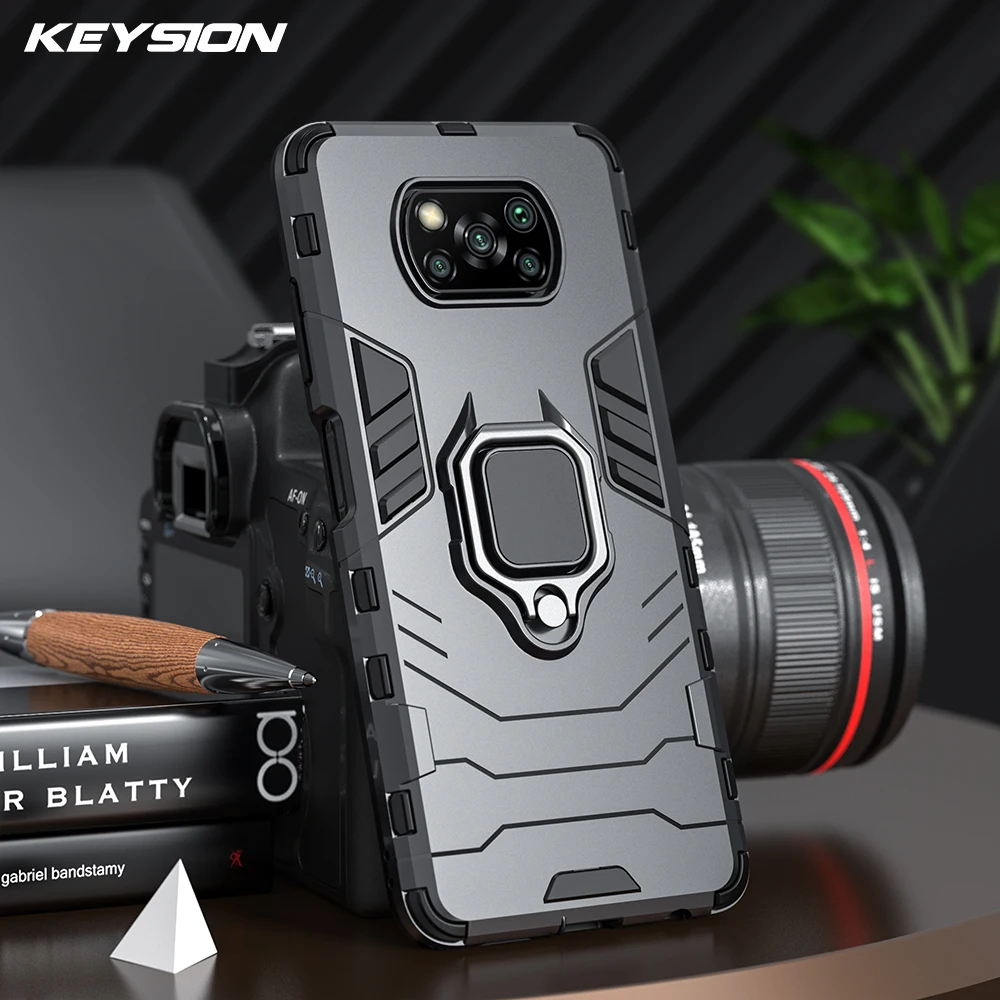 Ударопрочный армированный чехол KEYSION для Xiaomi POCO X3 NFC F2 Pro M2 M3 F3 кольцевая подставка