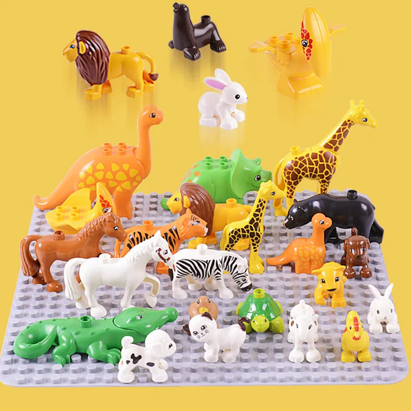 

Animal Model Building Blocks Big Size Dinosaur Giraffe Tiger Crocodile Lion Compatible with Duploed Toys for Children Gift