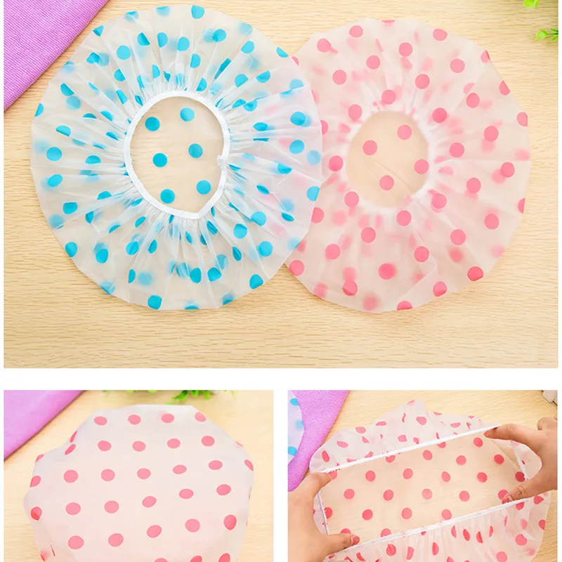 

Fashion Waterproof Wave Point Bath Cap Hat Elastic Shower Hat Reusable Bath Head Hair Cover For Women Salon Shower Bath Supplies