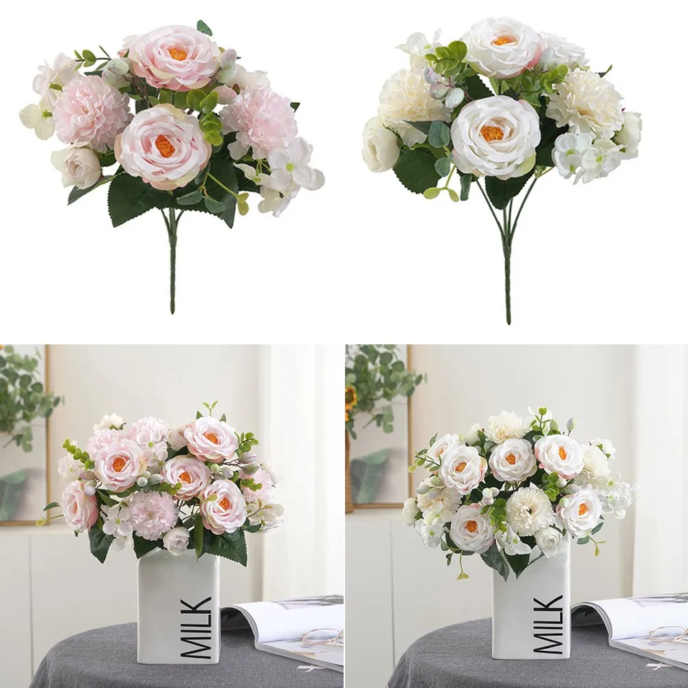 

1x DIY Bunch Silk Rose Artificial Flowers Fake Bouquet Fake Flowers Wedding Holding Flowers Home Festival Party Decoration