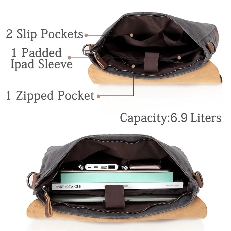 Винтажная маленькая сумка-мессенджер VASCHY из вощеной ткани классический мужской