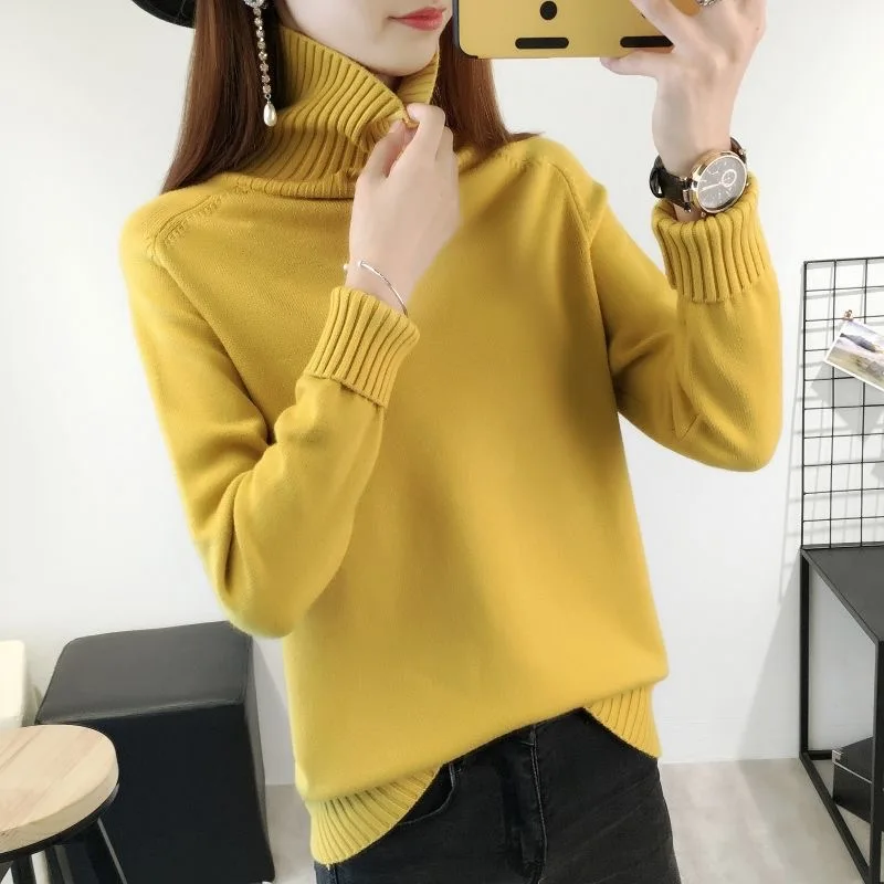 

Women 2023 Autumn Winter Korean Turtleneck Long Sleeve Pullover Cashmere Knitted Basis Sweater Female Jumper Green Knitwear Coat