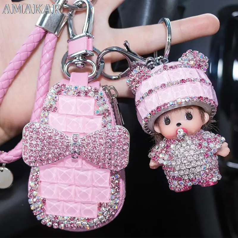 

Diamond-studded car key case pendant cute creative universal keychain ornament Bag case Porta Chave Purse Funda Llave Key Holder