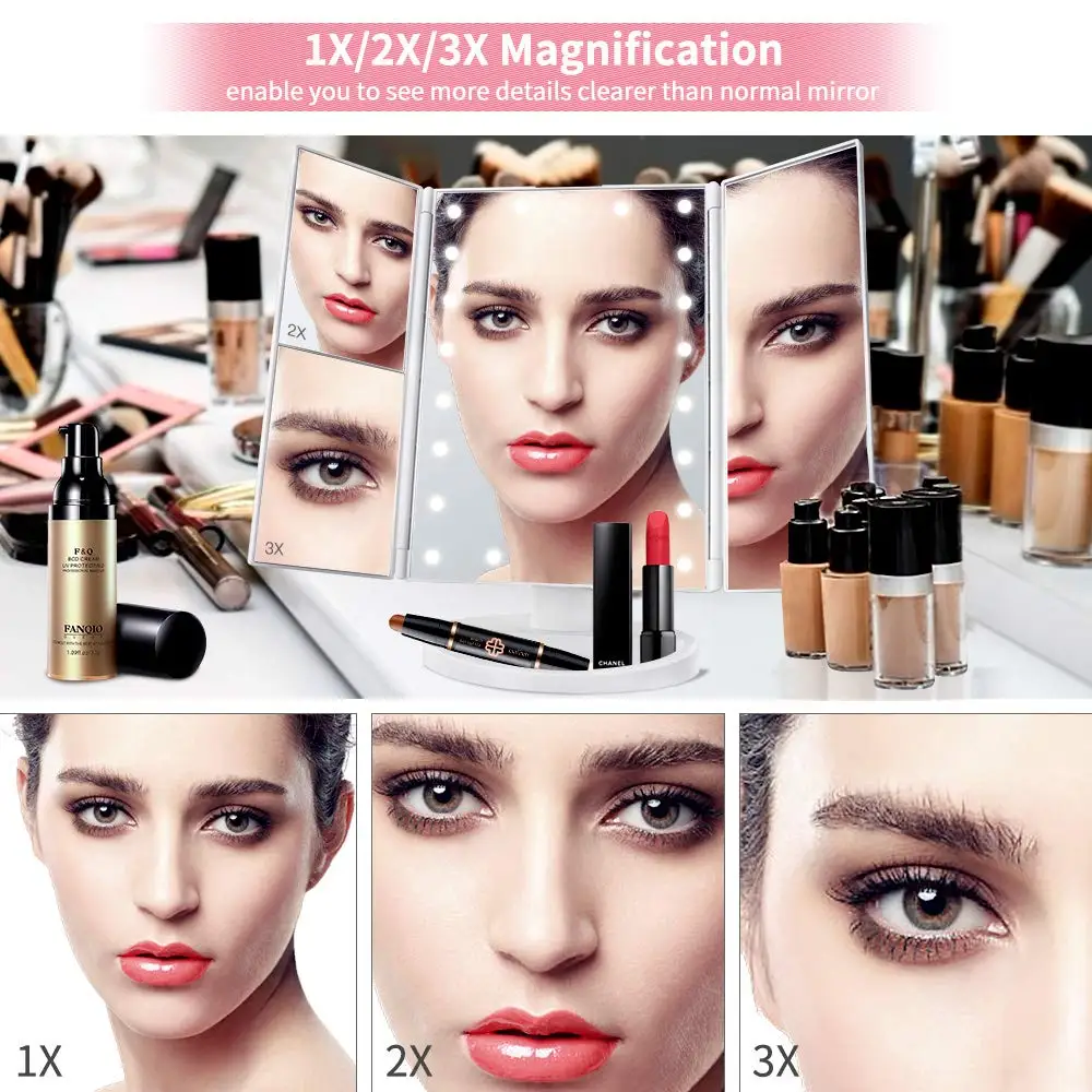 Зеркало для макияжа со светодиодной подсветильник кой складное регулируемое
