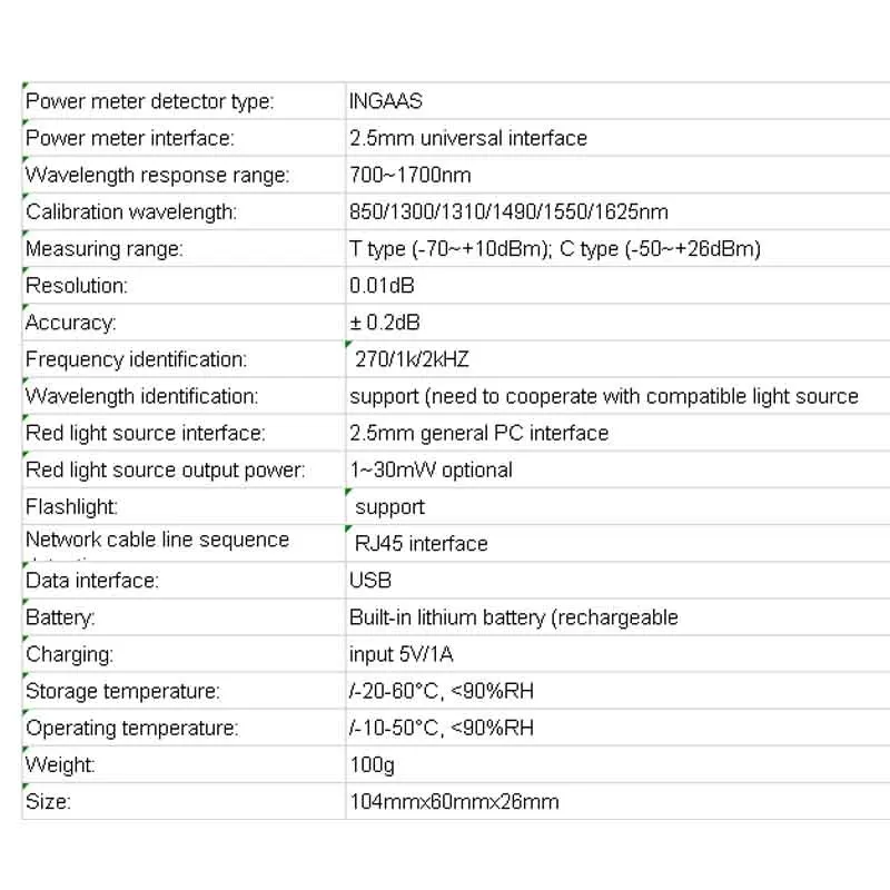 4 в 1 оптический измеритель мощности pon 2 5 мм Интерфейс Визуальный дефектоскоп