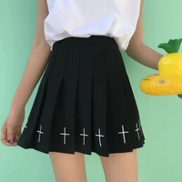 gothic cross pleated skirt women emo black high waist mini skirt dark punk e girl harajuku y2k clothes