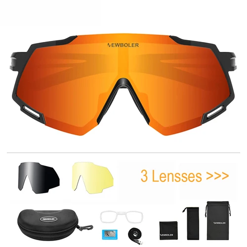 3 lens set orange NEWBOLER Polarized 5 Lens Cycling Sunglasses UV400 Mountain Road Bike Eyewear Outdoor Sport Cycling Glasses Bicycle Goggles - Цвет: 3 lens set orange