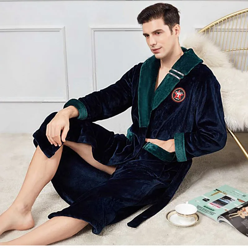 Flannel V-Neck Winter Robe Women&Men Bathorobe With Belt Full Sleeve Warm Negligee Thicken Ultra Colar Fleece Home Dressing Gown
