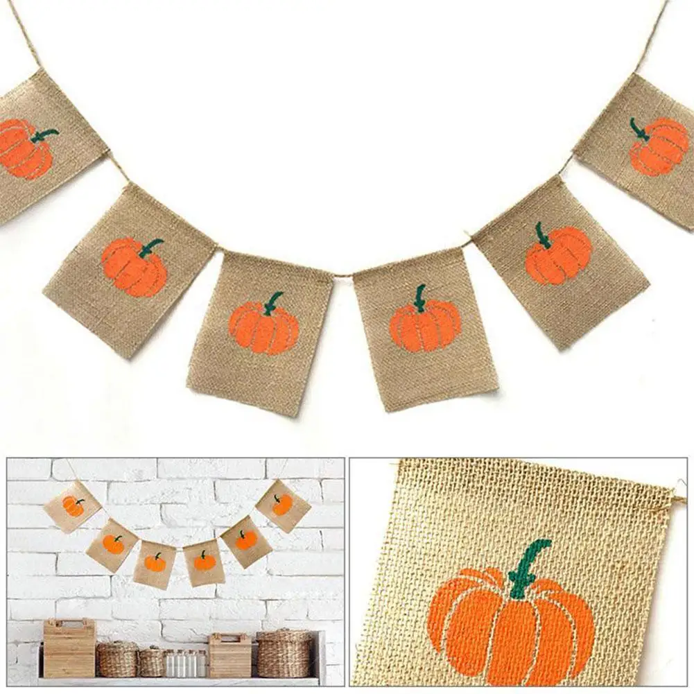 

Halloween Home Decoration Pendant Bunting Pull Flag Decoration Linen Pumpkin Party Home Hanging Cartoon Banner Outdoor Supplies