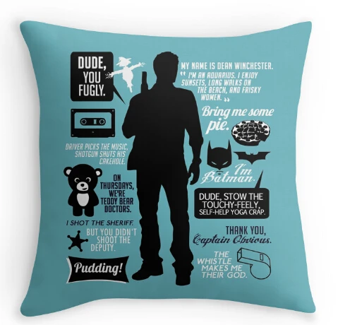 

Hot Selling Dean Winchester Quotes Replaceface Customized Zippered Square Throw Pillowcase Zippered Pillow Sham Protector