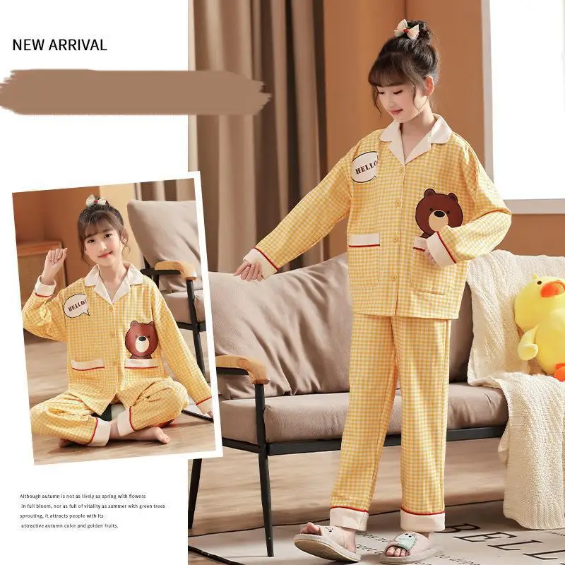 

Детские пижамы с длинным рукавом, весенне-осенняя одежда для сна для девочек, детская одежда для сна, детская одежда, милый пижамный комплек...