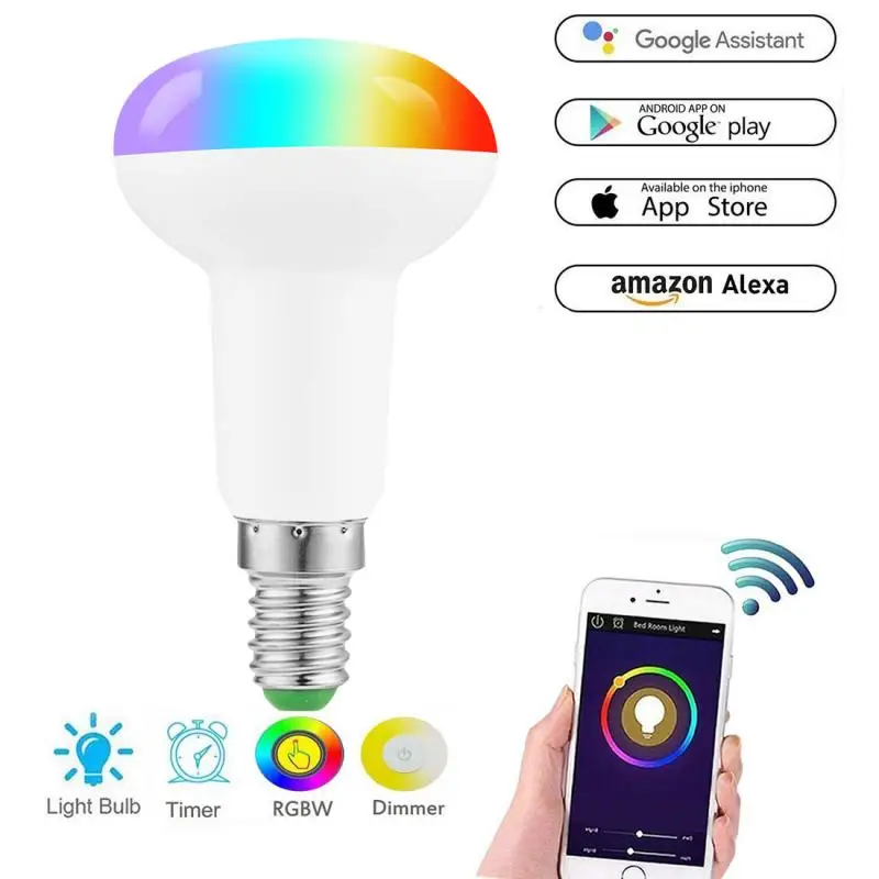 Умная светодиодсветильник лампа 6 Вт E14 Wi Fi RGB изменение цвета управление через