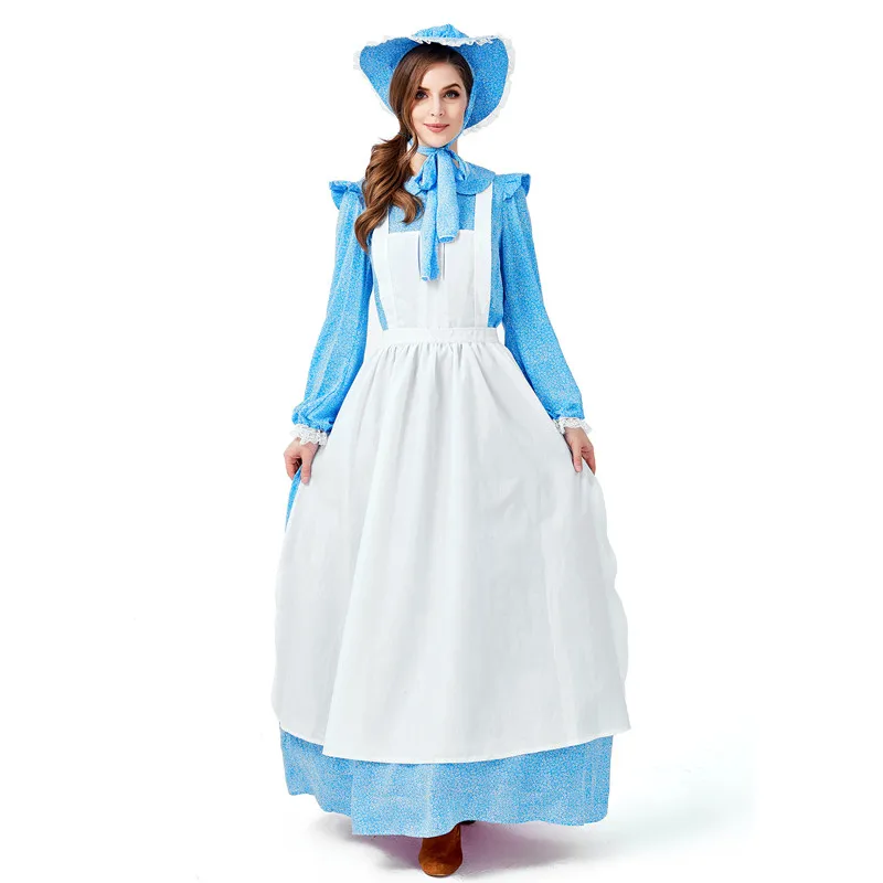 

Female Countrywoman Young Lady Cosplay Women Halloween Maid Waitress Costumes Carnival Purim Nightclub Role Playing Party Dress