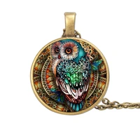 new painted owl art photo cabochon glass pendant necklace jewelry accessories for womens mens fashion friendship gifts