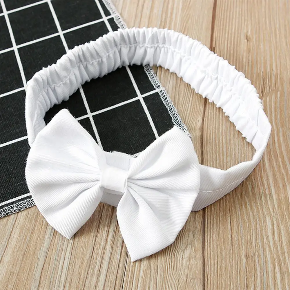 

Baby Girls Dress Skirt Headband Outfits Set Girl's Wear Round Collar Pure Color Lace Short Sleeve Dress Bow Scarf Suit