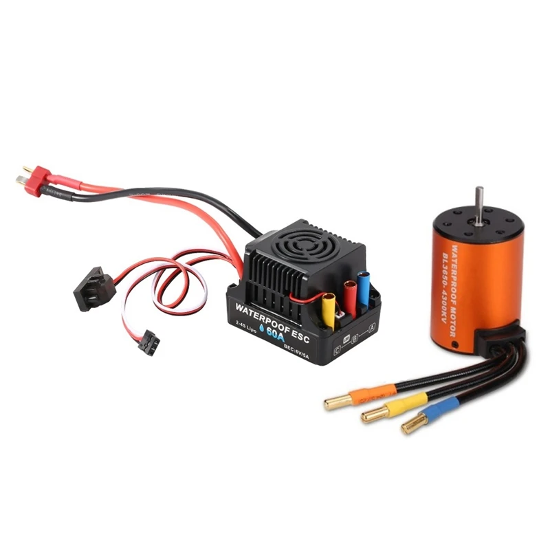 

Waterproof 3650 4300KV Brushless Motor with 60A 2-4S Lipo ESC Combo Set for 1/10 RC Car Truck Boat Upgrade Parts