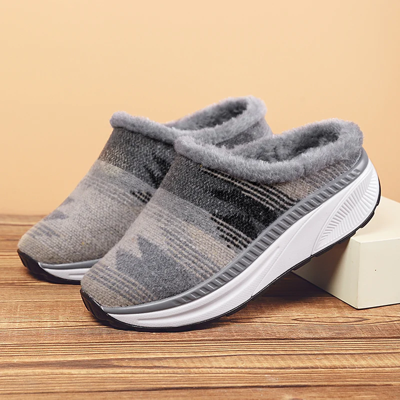 

Winter Plus Velvet Women Half Slippers Plus Size Cotton Slippers Ladies Fashion Casual Outdoor Home Thick Bottom Warm Shoes