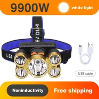 built in high power ultra bright rechargeable head lamp waterproof outdoor fishing headlight with 5 lights breathable strap