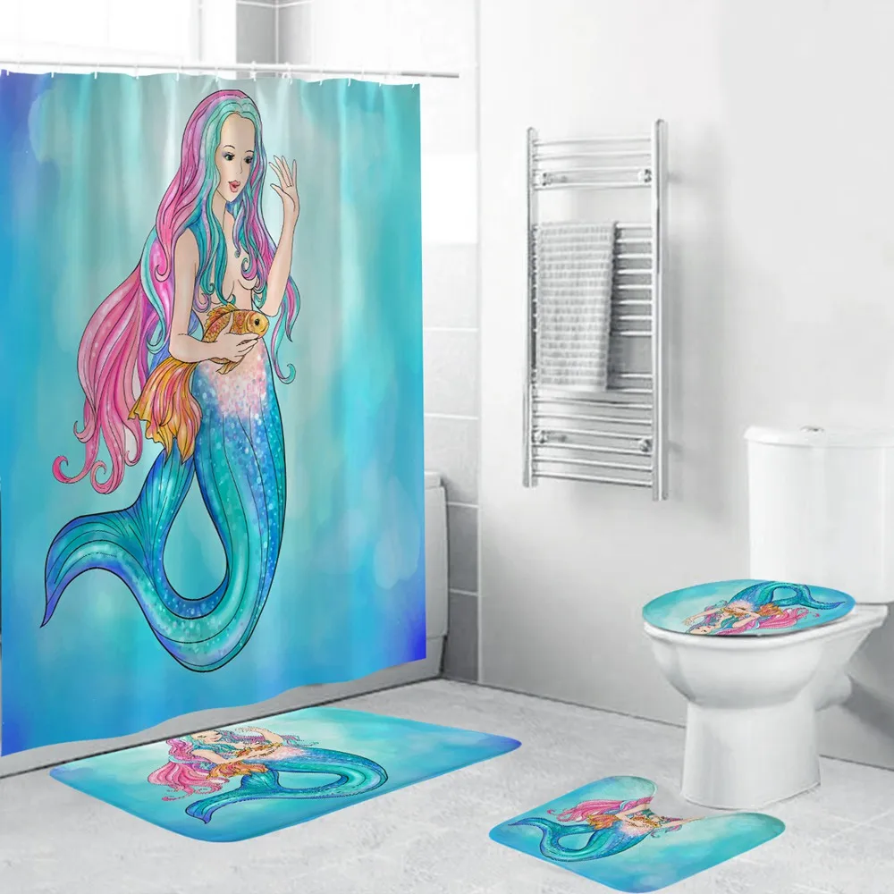 Набор занавесок для душа с русалочкой 3 предмета набор ковриков ванной коврик