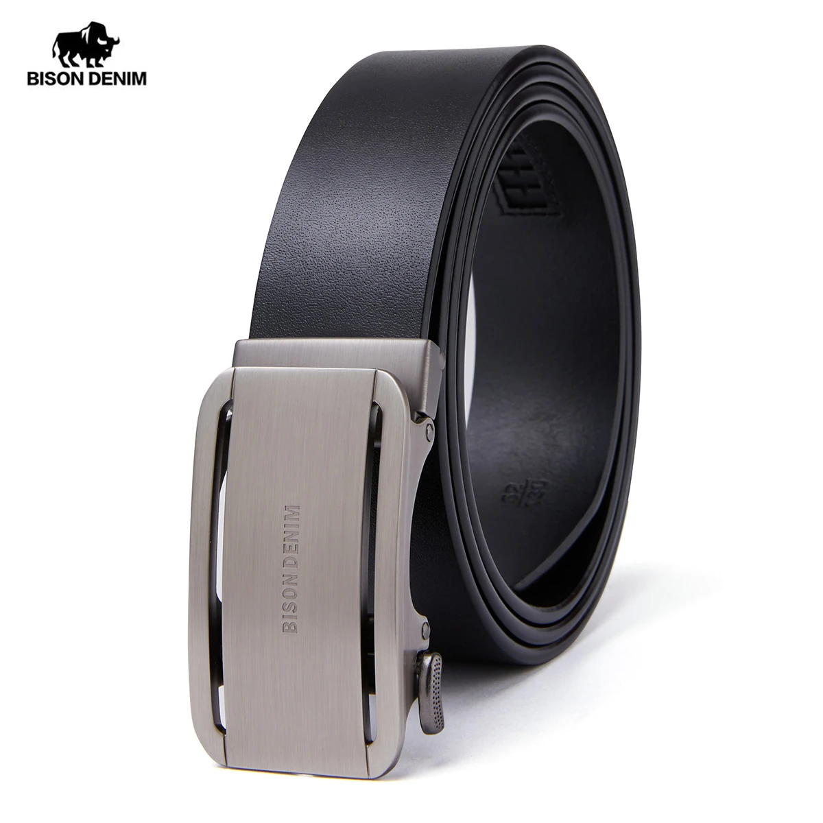 

BISON DENIM Cowskin Leather Strap Men's Belt Automatic Buckle Adjustable High Quality Luxury Brand Genuine Leather Belts for Men