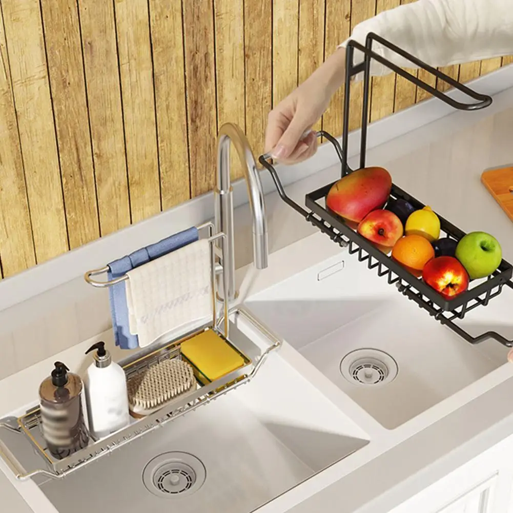 

304 Стальная телескопическая раковина, стойка для хранения, телескопическая раковина, расширяемый кухонный держатель, регулируемая сливная ...