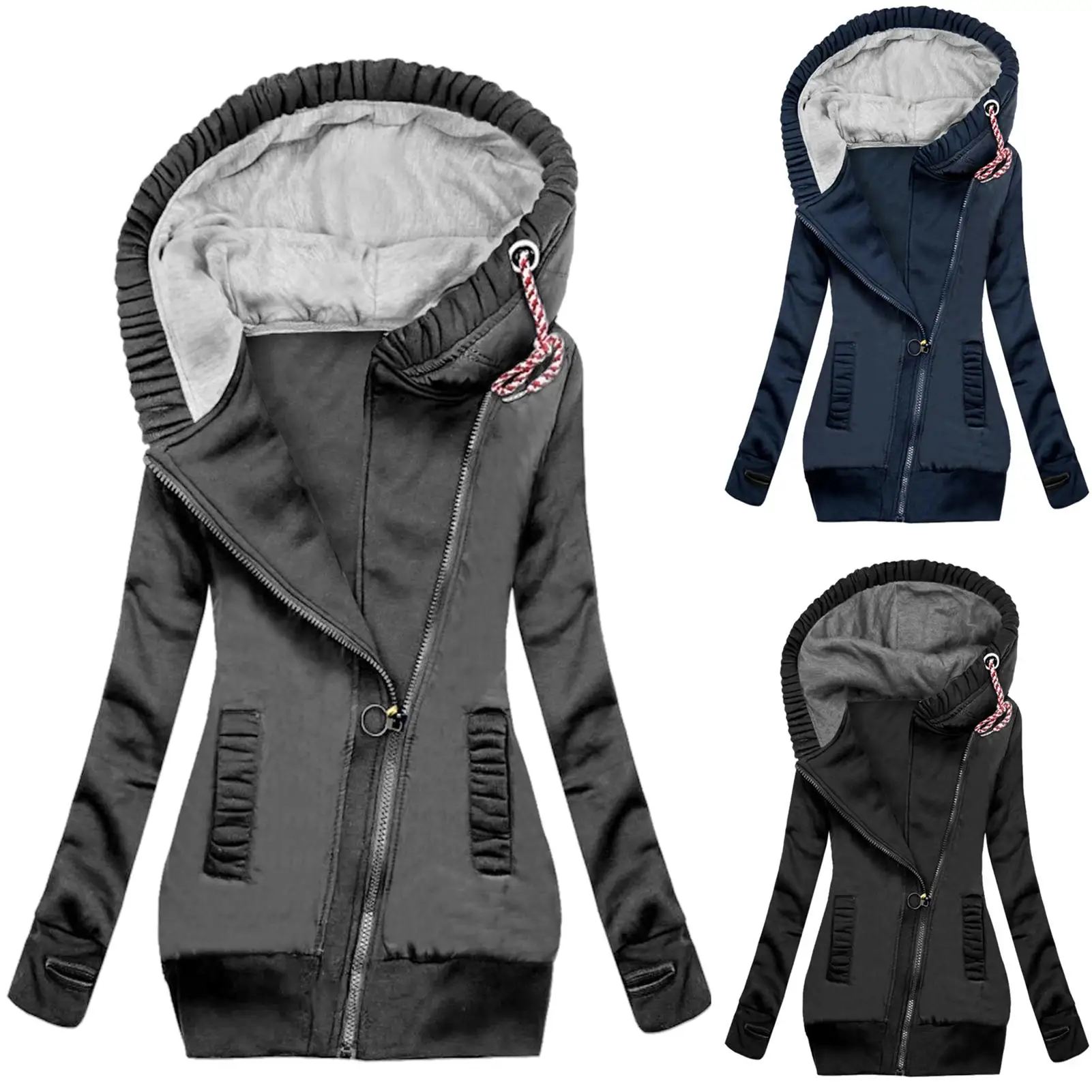 

Women Autumn Winter Long Sleeve Hoodie Coat Zipper Drawstring Hooded Outerwear women's winter jacket 2020