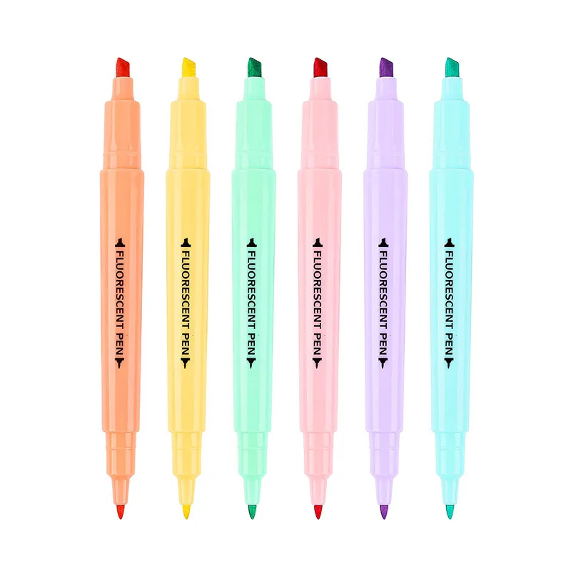 

6 Pcs Double Head Pastel Highlighter Set Pastel Markers Drawing Pen For School Office Supplies Cute Student Stationery