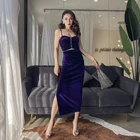 Женское бархатное платье на бретельках, элегантное винтажное облегающее платье с открытой спиной и высокой талией, вечернее платье с разрезом, весна 2021