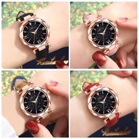 leather strap roman numeral scale ladies luminous watch starry sky watches