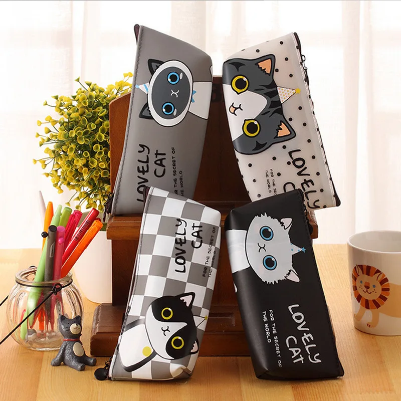 

Kawaii cat school pencil bags cute silicone waterproof pencil case for girls kids gift Korean stationery office school supplies